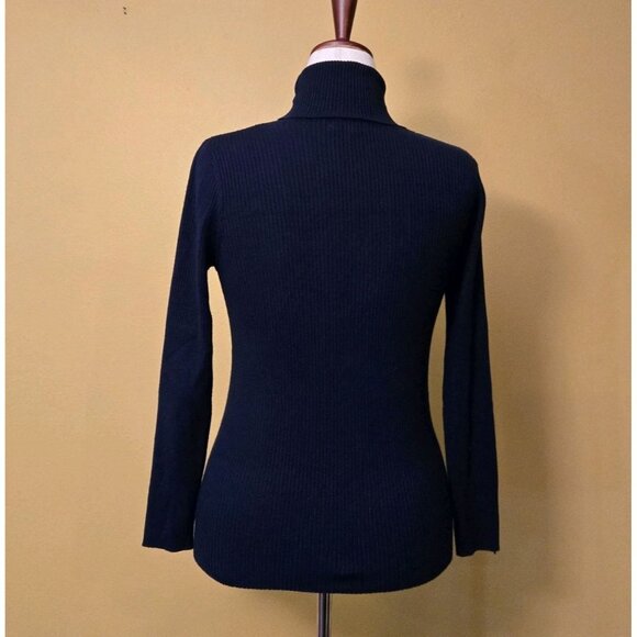 Joseph A Knit Turtleneck Sweater Navy Blue Womens Large Ribbed Rayon Stretch - Picture 2 of 8